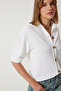 Women's White Balloon Sleeve Linen Ayrobin Shirt DD01321 - 5