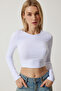Women's White Indigo Blue Crew Neck Basic 2-Pack Crop Knitted Blouse OW00035 - 7