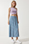 Women's Pink Blue Floral Slit Summer Viscose Skirt MX00165 - 2