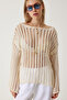 Women's Cream Off-Shoulder Summer Openwork Knitwear Blouse MC00285 - 4