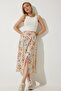 Women's Cream Tile Floral Slit Summer Viscose Skirt MX00165 - 2