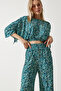 Women's Green Patterned Blouse Palazzo Knitted Set MC00264 - 4