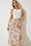 Women's Cream Tile Floral Slit Summer Viscose Skirt MX00165