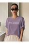 Women's Lilac Balance Printed Oversize T-shirt - 4