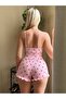 Strappy Mini Shorts Pajama Set Strawberry Patterned Pink Camisole Ribbed - 5