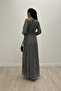 Tulle Fabric Square Printed Maxi Dress - Black - 5