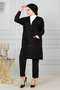 Women's Black Mother Long Thin Combed Cotton Cardigan - 2