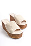 Women's Beige Wedge Heeled Straw Sole Slippers - 2