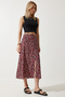 Women's Red Black Floral Slit Summer Viscose Skirt MX00165 - 3
