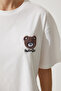Women's Ecru Teddy Bear Embroidered Crop Knitted T-Shirt HF00456 - 4
