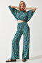 Women's Green Patterned Blouse Palazzo Knitted Set MC00264