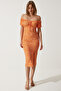 Women's Orange Patterned Gathered Knitted Dress CI00102