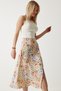 Women's Cream Tile Floral Slit Summer Viscose Skirt MX00165 - 4