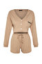 Beige Slogan Embroidery Ribbed Knitted Pajamas Set Thmaw22Pt0229 - 6
