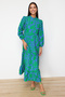 Blue Patterned Half Placket Oversized Fit Cotton Woven Dress TCTSS23EB00222 - 2
