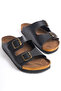Women's Black Skin Double Strap Adjustable Buckle Daily Slippers - 3