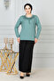Women's Mother Water Green Long Sleeve Lycra Front Patterned Combed Cotton Blouse - 3