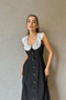 Black Lace Collar Polka Dot Design Dress - 5