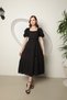 New Season Scallop Fabric Square Collar Balloon Sleeve Belted Women's Midi Dress - 3
