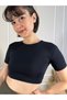 Black Crew Neck Crop Blouse - 2