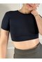 Black Crew Neck Crop Blouse - 3