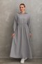 Women's Summer Linen Hijab Sports Dress with Hooded Waist and Drawstring Pockets GRAY - 2