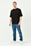 Men's Black Oversize T-Shirt with Back Print Detail - 4