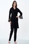 Women's Black Summer Lace Cotton Maternity and Postpartum Robe and Pajama Set, 3-Piece Set - 3