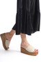 Women's Beige Wedge Heeled Straw Sole Slippers - 4