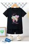 Boys Girls 2-Piece Girls Pink Printed T-Shirt-Shorts Set