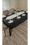 Colber Stripe Detailed Tablecloth (Black-Cream) 26 Pieces for 12 People - Table 160X220...160X400 - 2