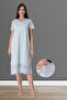 Women's Blue Patterned Linen Scalloped Maternity Maternity Dressing Gown Nightgown Set - 2