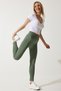 Women's Dark Green High Waist Ribbed Knitted Leggings ZV00208