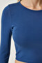 Women's White Indigo Blue Crew Neck Basic 2-Pack Crop Knitted Blouse OW00035 - 4