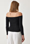 Women's Black Gathered Collar Crop Knitted Blouse AH00105 - 5