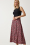 Women's Red Black Floral Slit Summer Viscose Skirt MX00165 - 4
