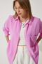 Women's Light Pink Oversize Linen Ayrobin Shirt DD01222 - 3