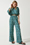 Women's Green Patterned Blouse Palazzo Knitted Set MC00264 - 2