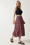 Women's Red Black Floral Slit Summer Viscose Skirt MX00165