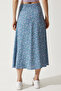 Women's Pink Blue Floral Slit Summer Viscose Skirt MX00165 - 6
