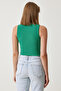 Women's Green Cut Out Detailed Ribbed Crop Knitted Blouse KH00089 - 4