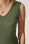 Women's Khaki Deep Front Back V-Neck Viscose Blouse EN00578 - 4