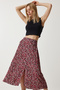 Women's Red Black Floral Slit Summer Viscose Skirt MX00165 - 5