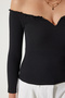 Women's Black Gathered Collar Crop Knitted Blouse AH00105 - 4