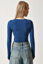 Women's White Indigo Blue Crew Neck Basic 2-Pack Crop Knitted Blouse OW00035 - 5