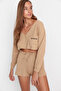 Beige Slogan Embroidery Ribbed Knitted Pajamas Set Thmaw22Pt0229 - 3
