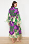 Tropical Patterned Belted Midi Woven Kimono&Kaftan TBESS21KM0171 - 6