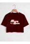 Women's Oversize Crew Neck Honey Bear Printed Crop T-shirt