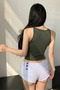 Women's Khaki Camisole Fabric Wide Strap Crop Blouse - 4