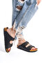 Women's Black Skin Double Strap Adjustable Buckle Daily Slippers - 2